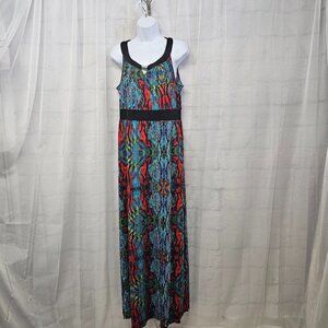 Studio JPR Blue Tribal Maxi Dress Sleeveless Abstract Boho M